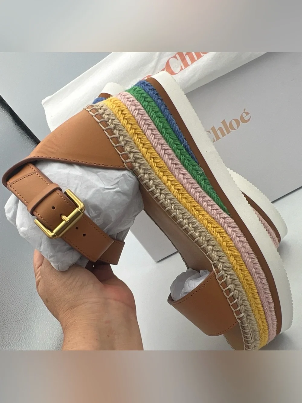 See by Chloé Glyn Tan Leather Espadrille Platform Wedge Sandal EU 40 NEWw/BOX